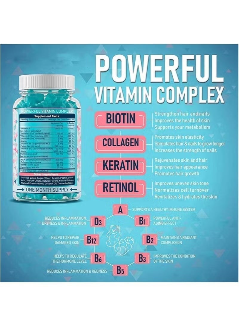 Biotin Hair Skin & Nails Gummies with Biotin | Premium Hair Growth Vitamins with Keratin and Collagen Gummies for Nail Growth | Biotin Gummies with Essential Hair and Nails Vitamins for Women and Men, 60 Gummies - Image 2